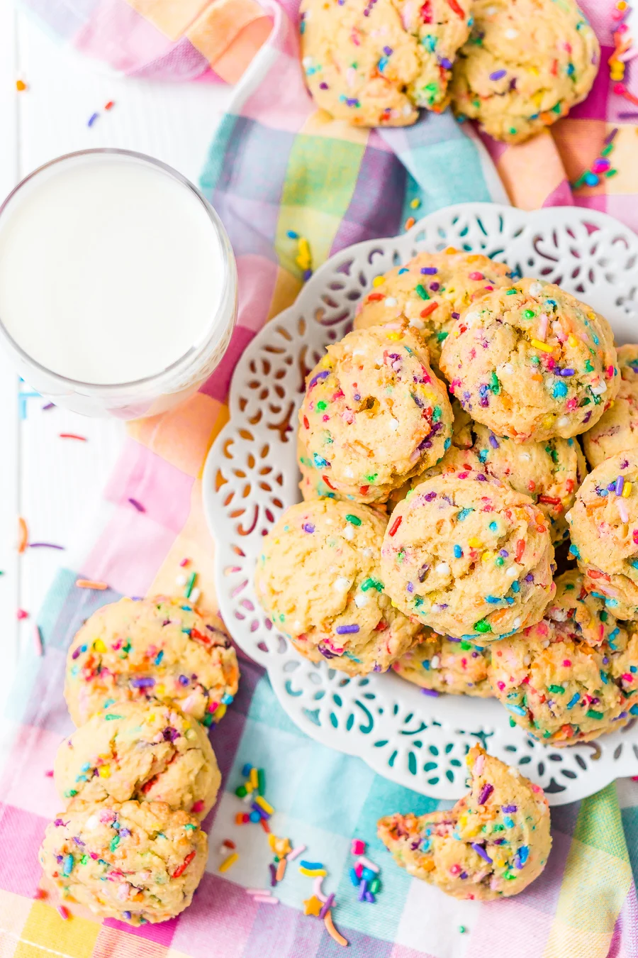 These Birthday Cake Pudding Cookies are sweet, chewy and loaded up with sprinkles. Tempting vanilla makes them the perfect alternative to cake, or you know, have both! I did!