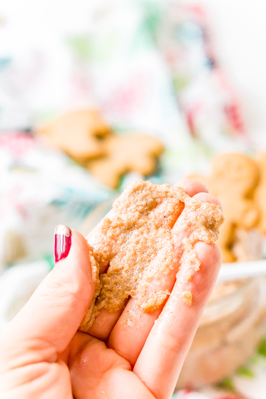 Treat your skin to a holiday treat with this Whipped Gingerbread Sugar Scrub! Everything you need is already in your pantry making it the perfect last-minute gift!