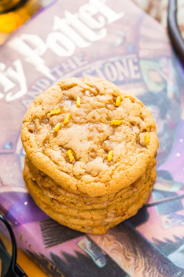 These Harry Potter inspired Butterbeer Pudding Cookies are a sweet old-fashioned blend of vanilla and butterscotch loaded up with toffee bits. Baked to perfection with a soft chewy center and lightly crisp edges, they won't last long!