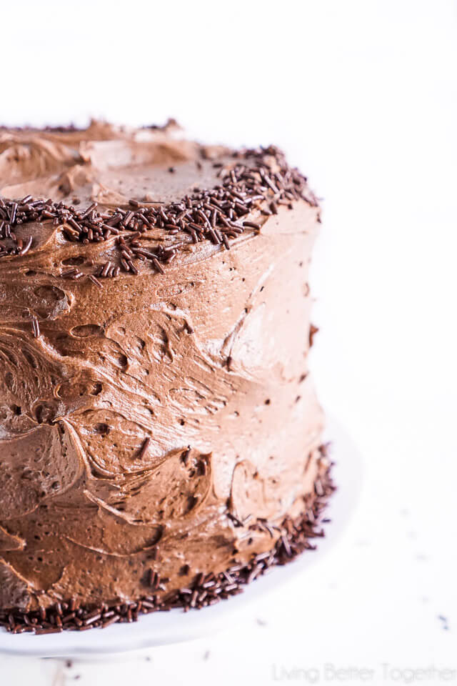 This Black Magic Chocolate Cake is three layers of moist chocolate cake wrapped in The Best Chocolate Buttercream makes this one decadent dessert!
