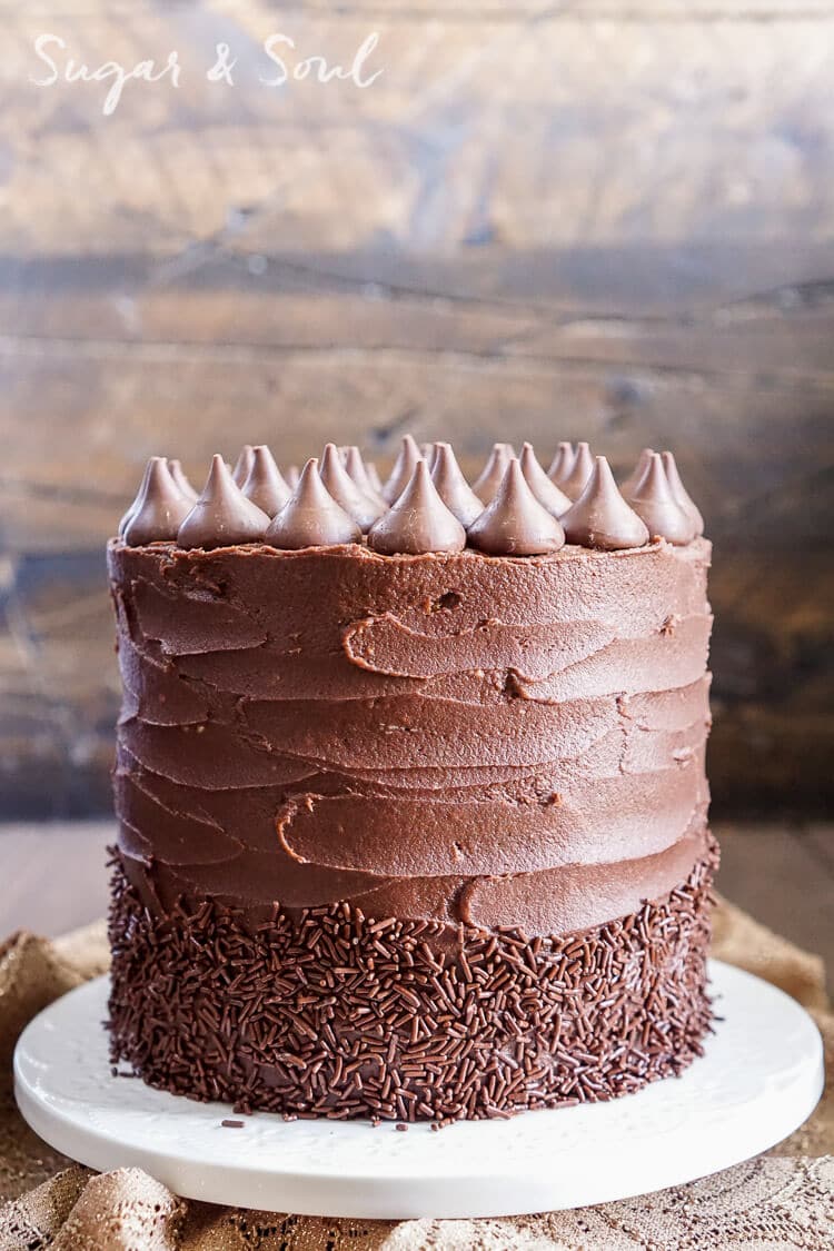 This Chocolate Pumpkin Cake is the ultimate pumpkin and chocolate combo for fall! Five layers of sweet and fluffy pumpkin cake wrapped in a whipped chocolate buttercream frosting!