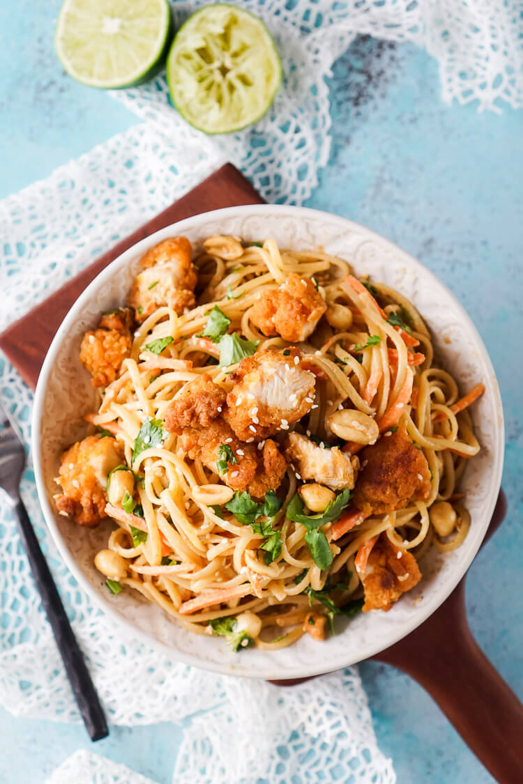 Crispy Chicken Thai Peanut Noodles