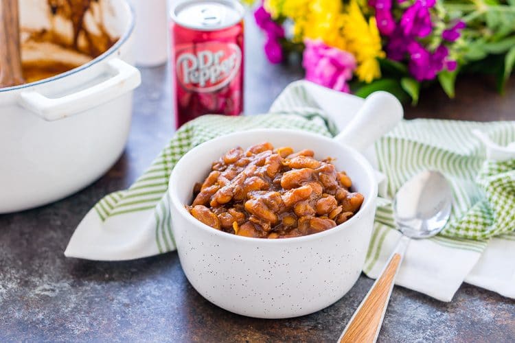 These Dr Pepper Baked Beans are ready in less than an hour!