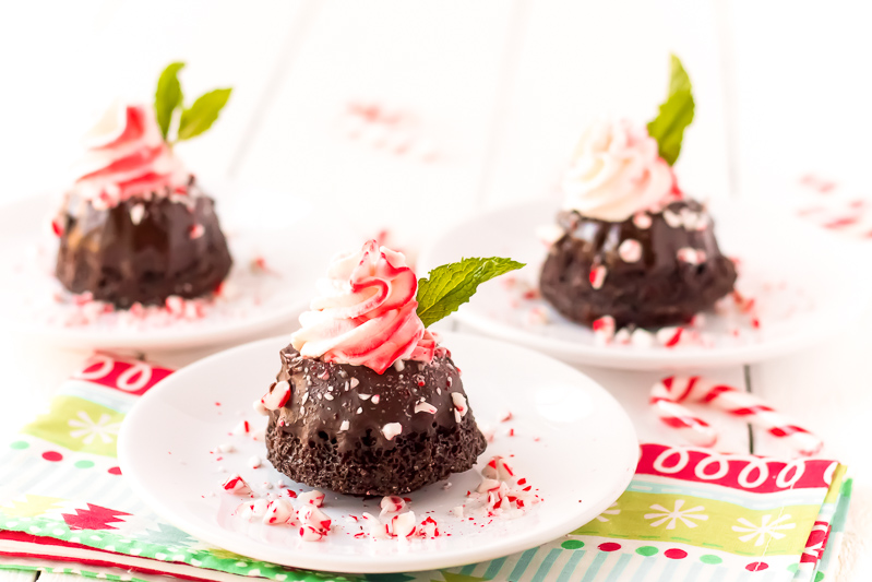 These Mini Chocolate Peppermint Bundt Cakes are a rich, decadent single-serve dessert made with cocoa powder, coffee, and topped with peppermint whipped cream, these treats taste like a coffeehouse favorite!