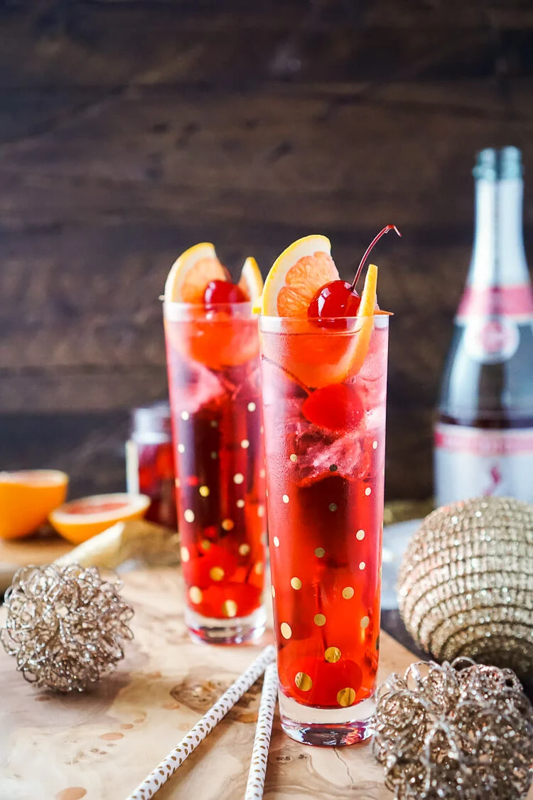 Champagne Shirley Temple swaps soda for champagne for an adult twist on the classic drink recipe!