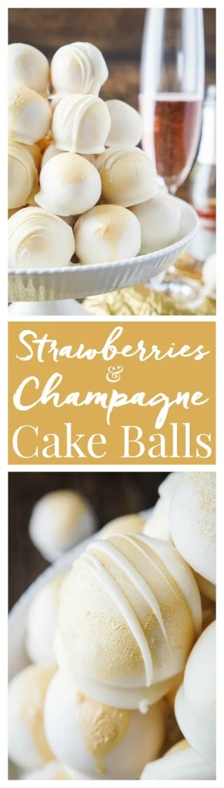These Strawberries & Champagne Cake Balls are perfect for New Year's Eve, Valentine's Day, Bridal Showers and so much more!
