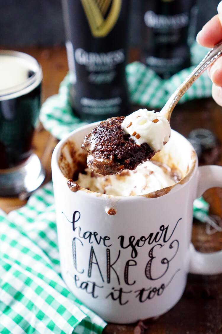 This Guinness Chocolate Mug Cake is ready in just 5 minutes and great for those nights when you want a little something sweet, fast!