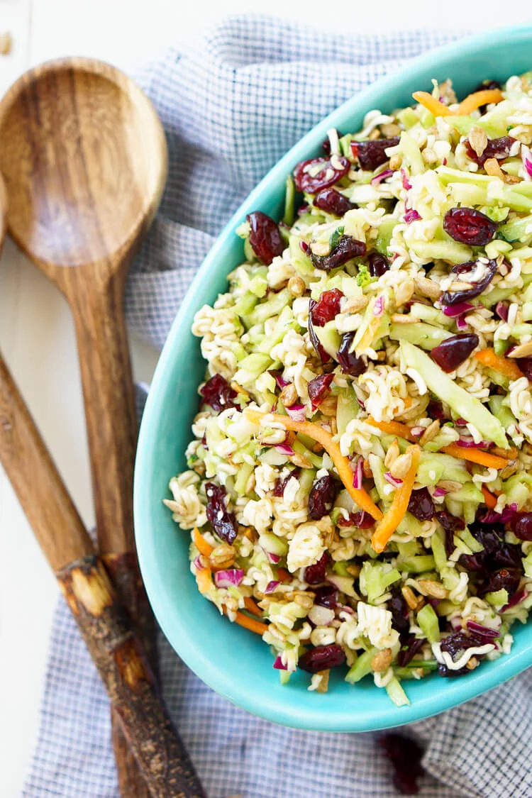 This Crunchy Ramen Noodle Salad is a light and delicious addition to your summer gatherings. No cooking required and it's ready in just 10 minutes!