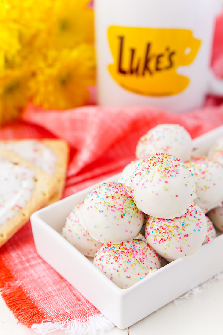 These Gilmore Girls Pop Tart Truffles are something Lorelei would definitely have whipped up for one of Rory's Bake Sales, and you should whip them up for your A Year In The Life Revival party!