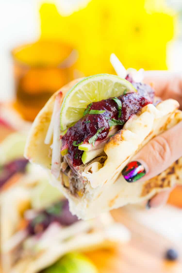 Pulled Pork Tacos and Blueberry Barbecue Sauce