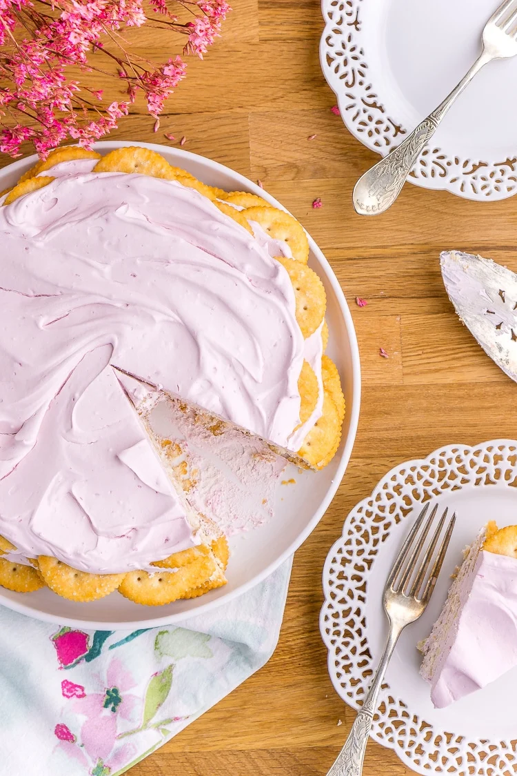 This Ritz Cracker & Grape Jelly Icebox Cake is an old fashioned, no bake, 3-ingredient dessert the whole family will love! It's super EASY to make and you can whip it up the day before!