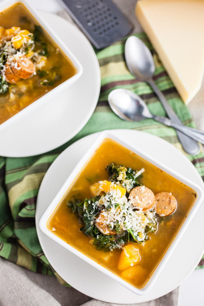 Crockpot Butternut Squash, Sausage, and Kale Soup