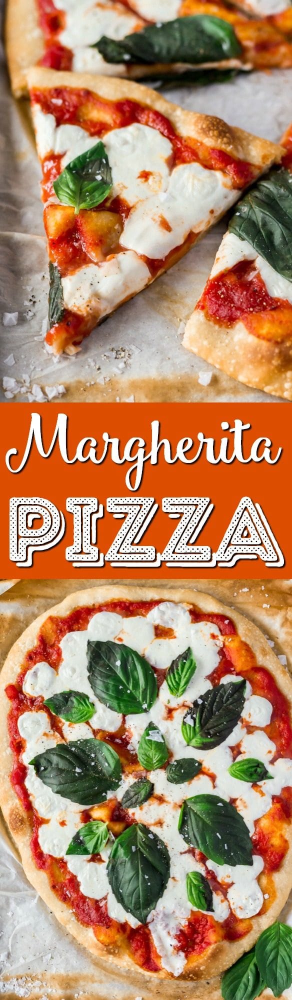 A Classic Margherita Pizza made with delicious dough, olive oil, crushed tomatoes, garlic, mozzarella, and basil always hits the spot when you need a quick and easy dinner recipe!