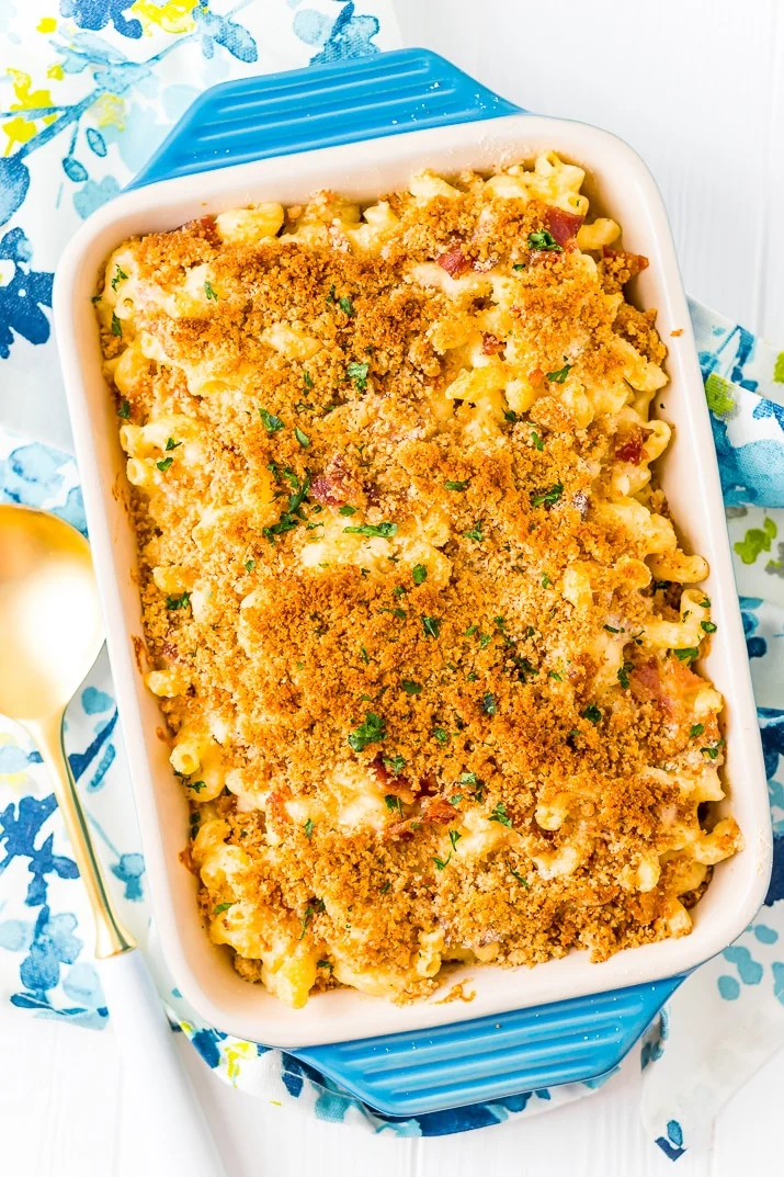 This Three Cheese Bacon Mac and Cheese is loaded up with crispy baked bacon and three different kinds of cheese, it's to die for!