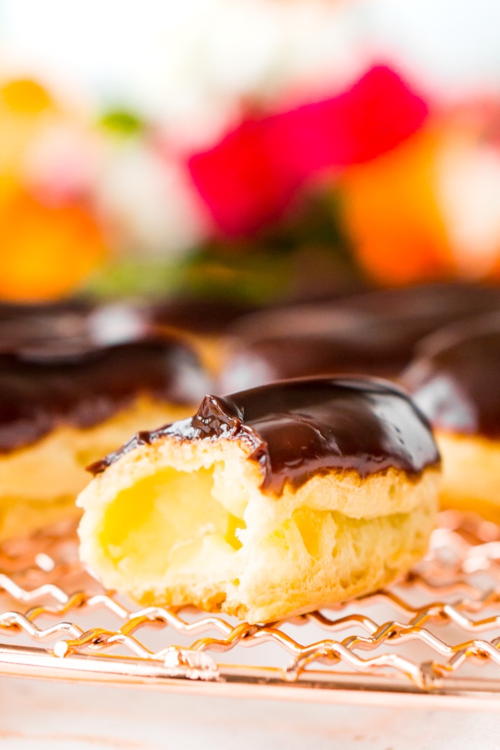 Eclair with a bit missing