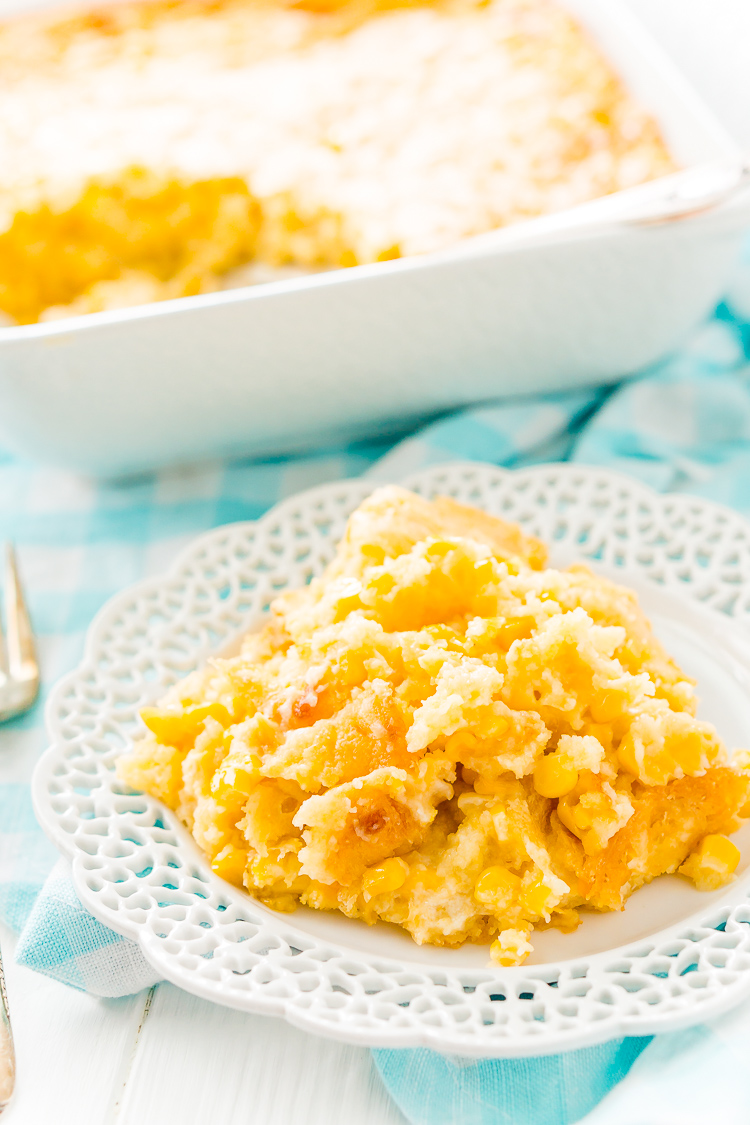 Cheesy Corn Casserole is an easy, no-effort side dish made with just 6 ingredients and ready for the oven in just 5 minutes! It's an instant family favorite during the holidays!