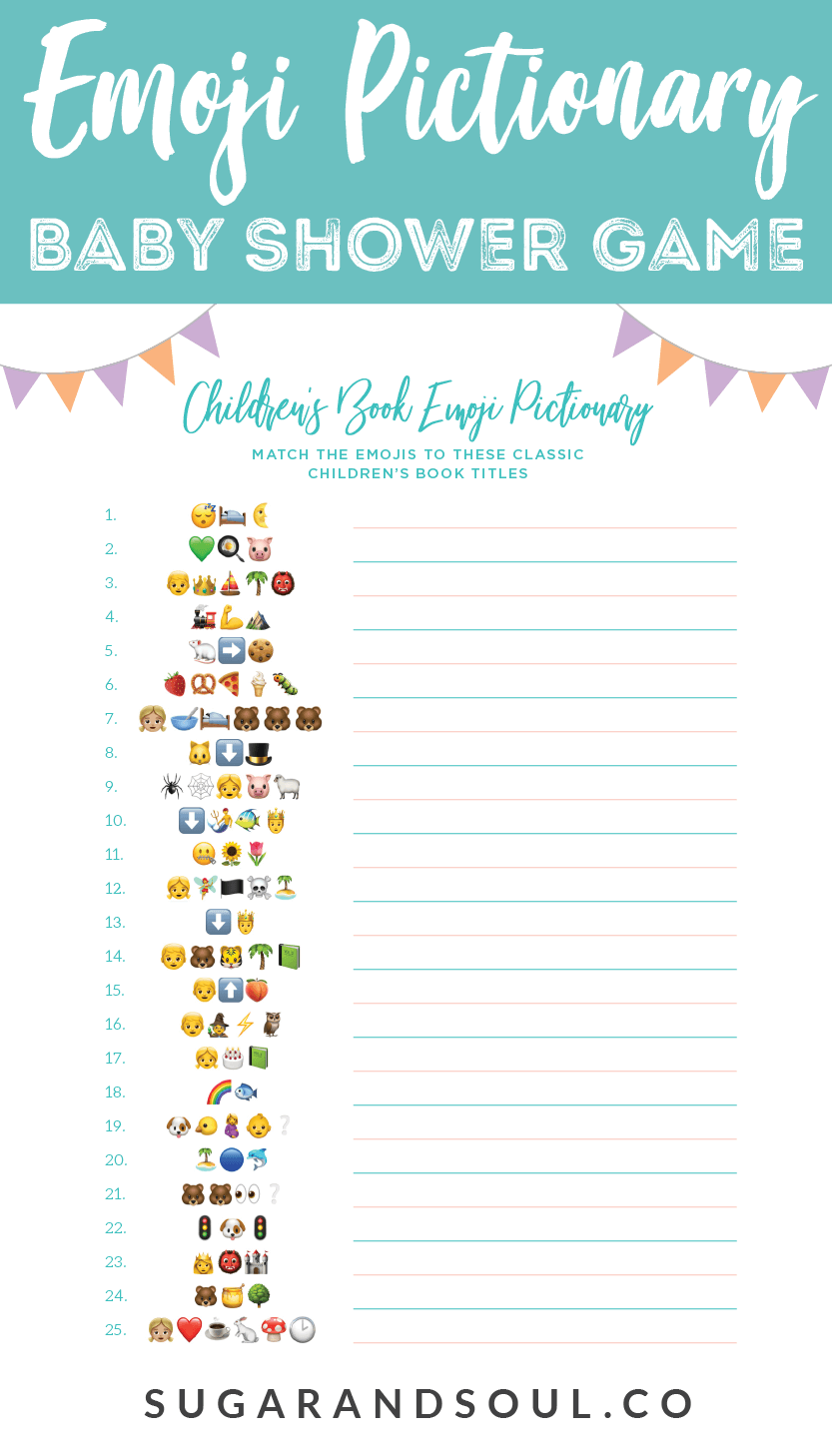 Children’s Book Emoji Pictionary Baby Shower Game Printable