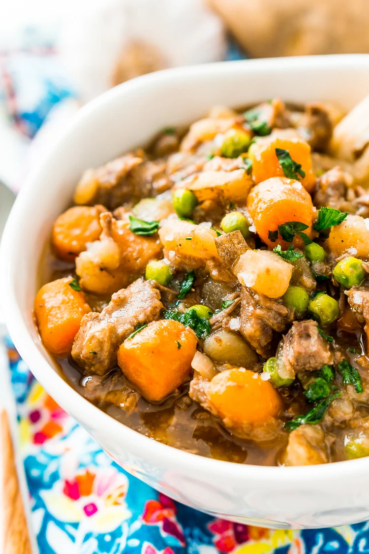 Crock Pot Beef Stew is filled with tender chunks of beef, carrots, peas, potatoes, celery, and savory spices, it’s a wholesome family favorite that’ll keep everyone warm as the weather gets cooler!