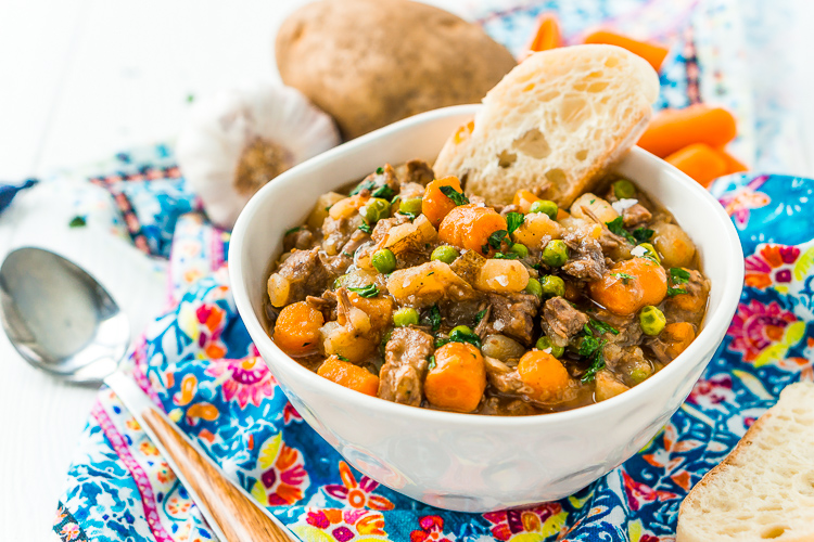 Crock Pot Beef Stew is filled with tender chunks of beef, carrots, peas, potatoes, celery, and savory spices, it’s a wholesome family favorite that’ll keep everyone warm as the weather gets cooler!