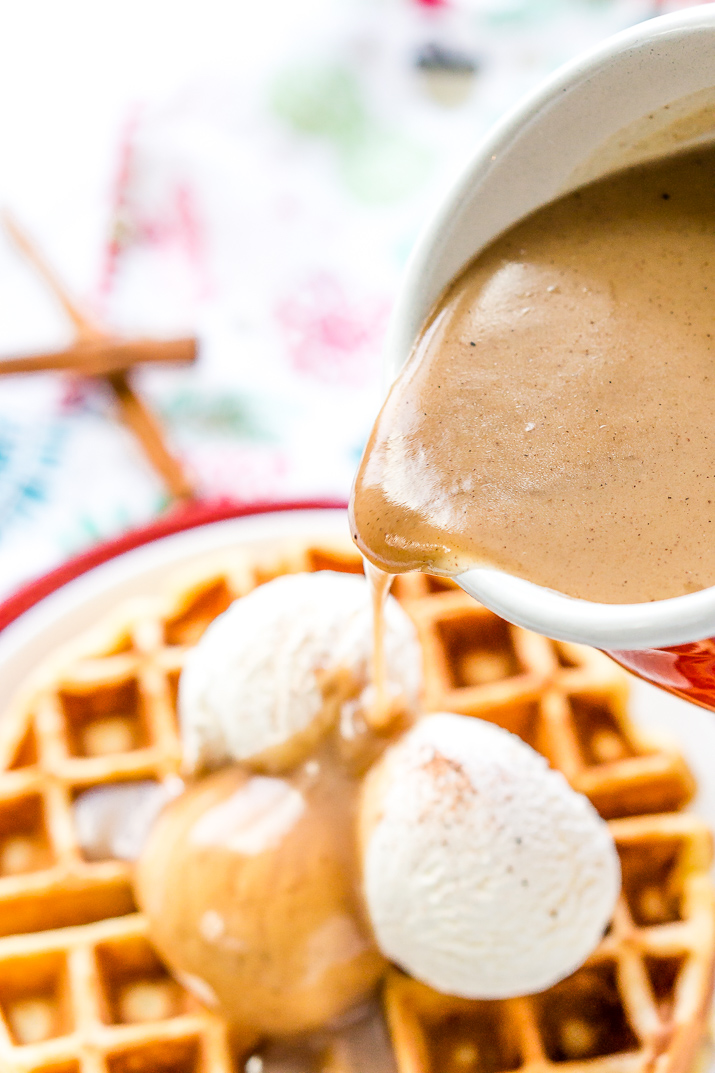 Spiced Vanilla Syrup is a rich and creamy syrup with a blend of cinnamon, allspice, and nutmeg that make this a delicious addition to the brunch table that's perfect for smothering pancakes, waffles, and more!
