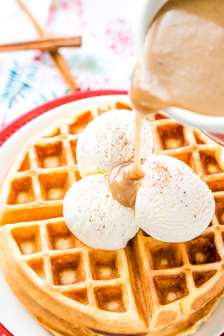 Spiced Vanilla Syrup is a rich and creamy syrup with a blend of cinnamon, allspice, and nutmeg that make this a delicious addition to the brunch table that's perfect for smothering pancakes, waffles, and more!