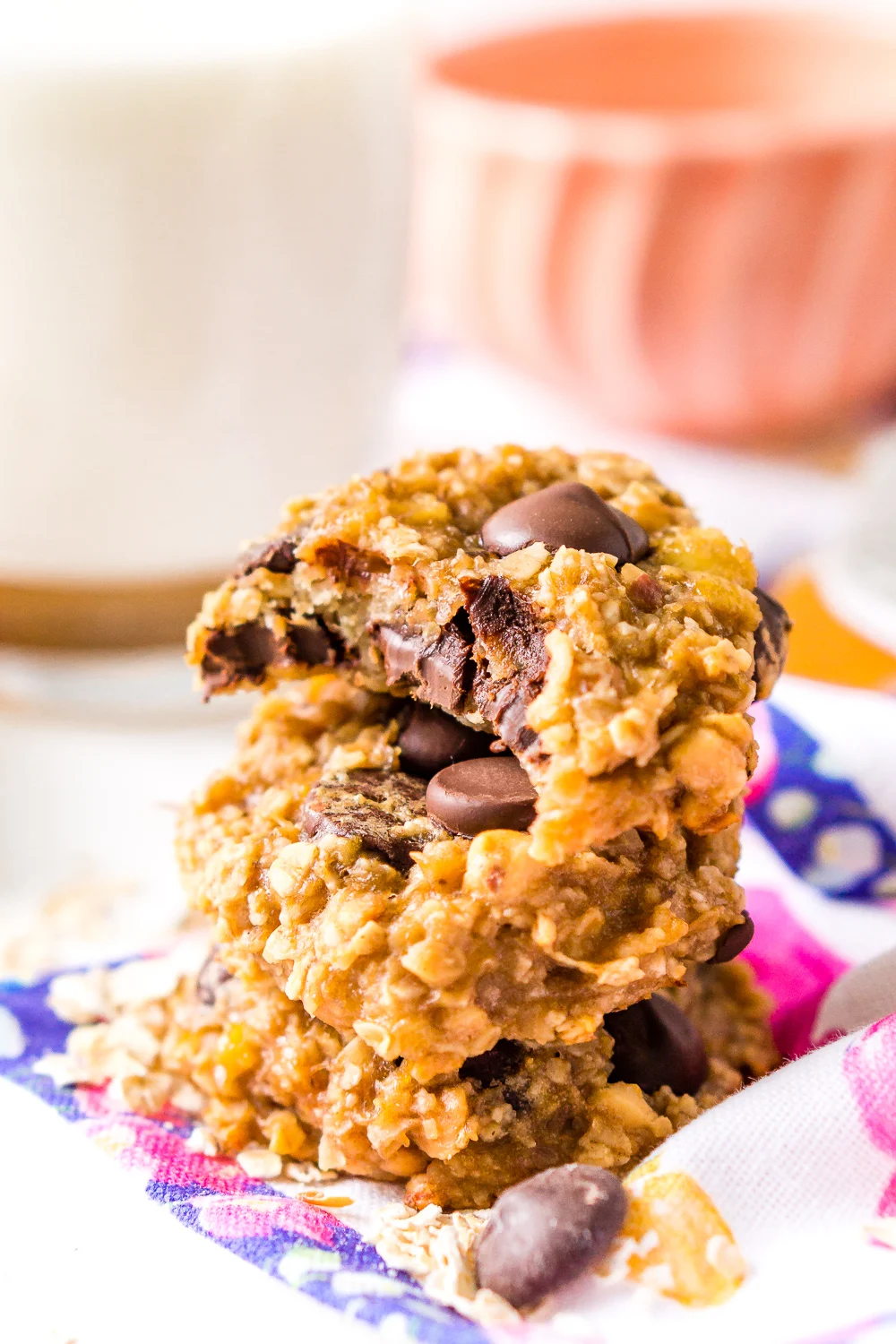 These 3-ingredient Banana Oatmeal Cookies may be the healthiest, easiest cookie recipe you’ll ever make! Banana, oatmeal, and peanut butter make the basic version of this moist and chewy treat, or you can add your own mix-ins like coconut flakes or chocolate chips!