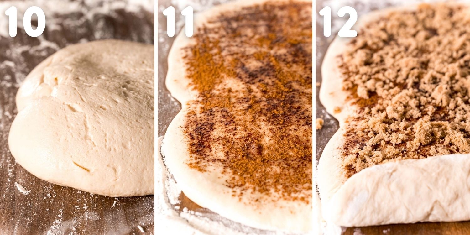 Step by step photo collage showing how to make sticky buns.