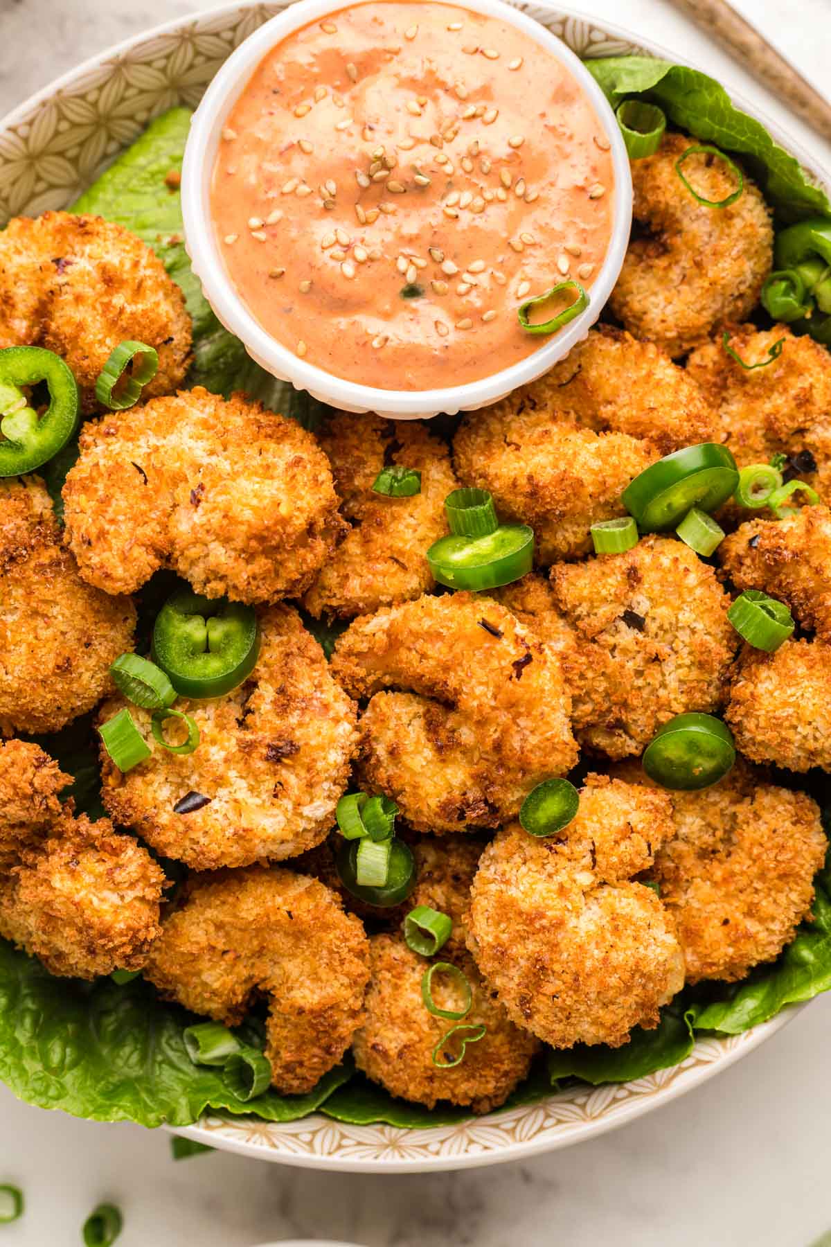 Air Fryer Spicy Fried Shrimp (with jalapeño cream chili sauce)